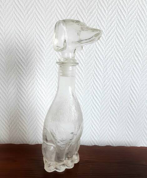 Dachshund dog carafe, Empoli glass, Italy 1960
