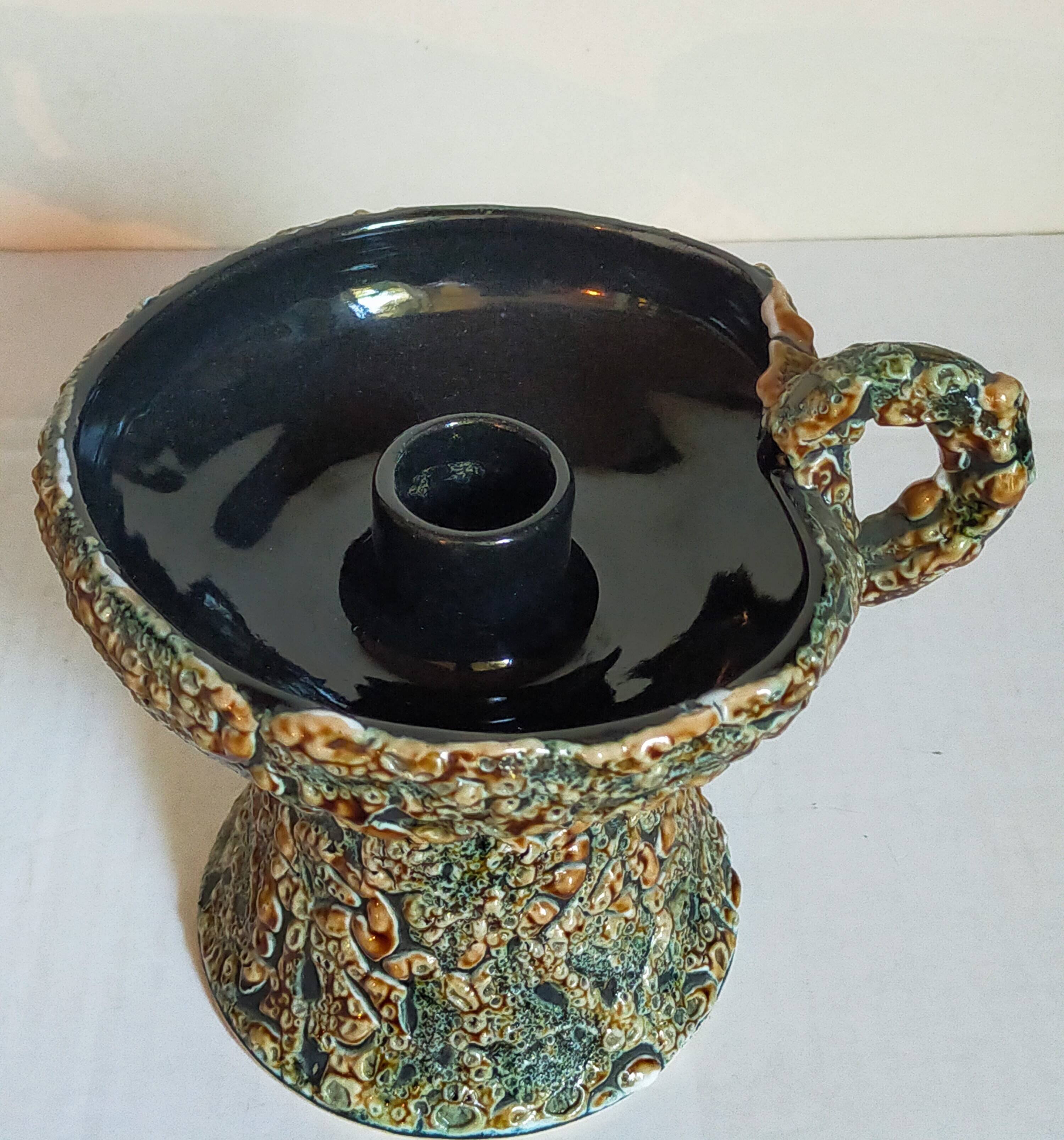 Pair of vintage Vanoise honey foam ceramic candlesticks