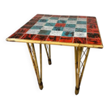 Vintage bamboo dining table with red, white and blue checks, 1950s