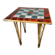 Vintage bamboo dining table with red, white and blue checks, 1950s