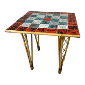 Vintage bamboo dining table with red, white and blue checks, 1950s