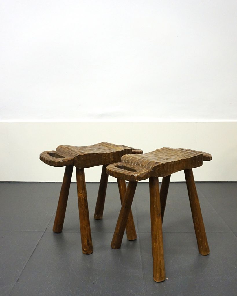 Pair of rustic stools in brutalist style