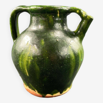 19th century green enamelled stoneware jug