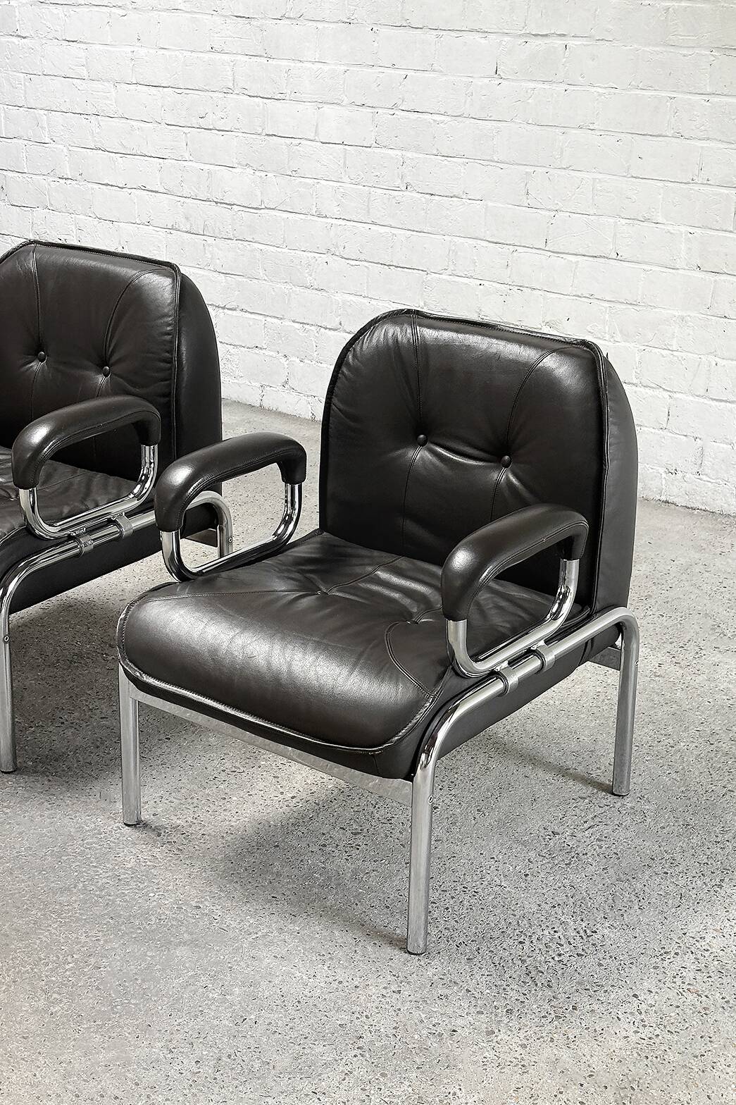 Hans Eichenberger 'Eurochair' Leather Lounge Chairs for Girsberger, 1970s