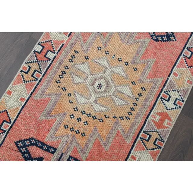 1970s Turkish Oushak Handmade Wool Cotton Pink Runner Rug 82x285