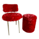 Red moumoute chair and pouf