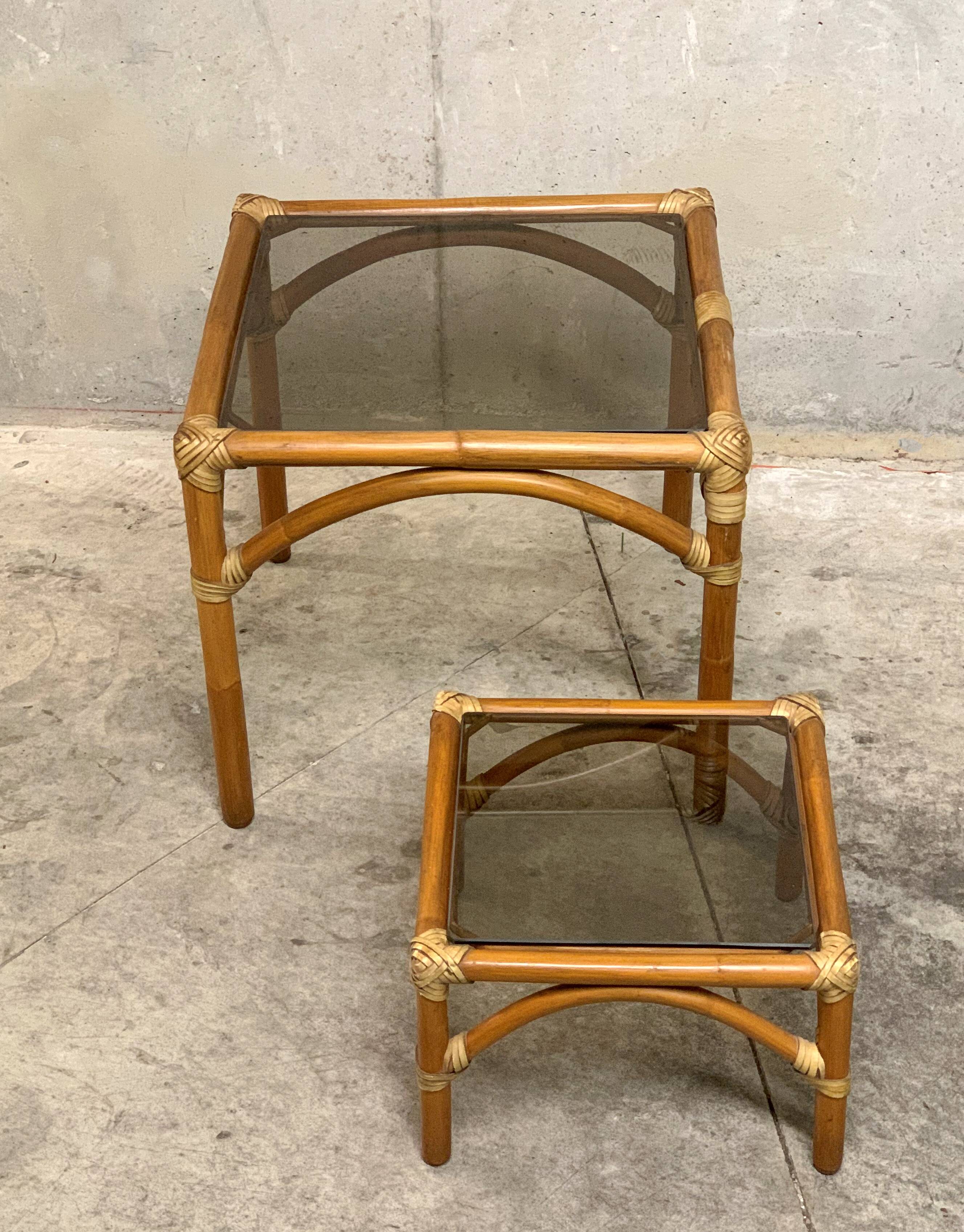 Rattan and smoked glass coffee table set
