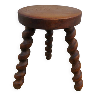 Farmhouse tripod stool in solid wood 1950s