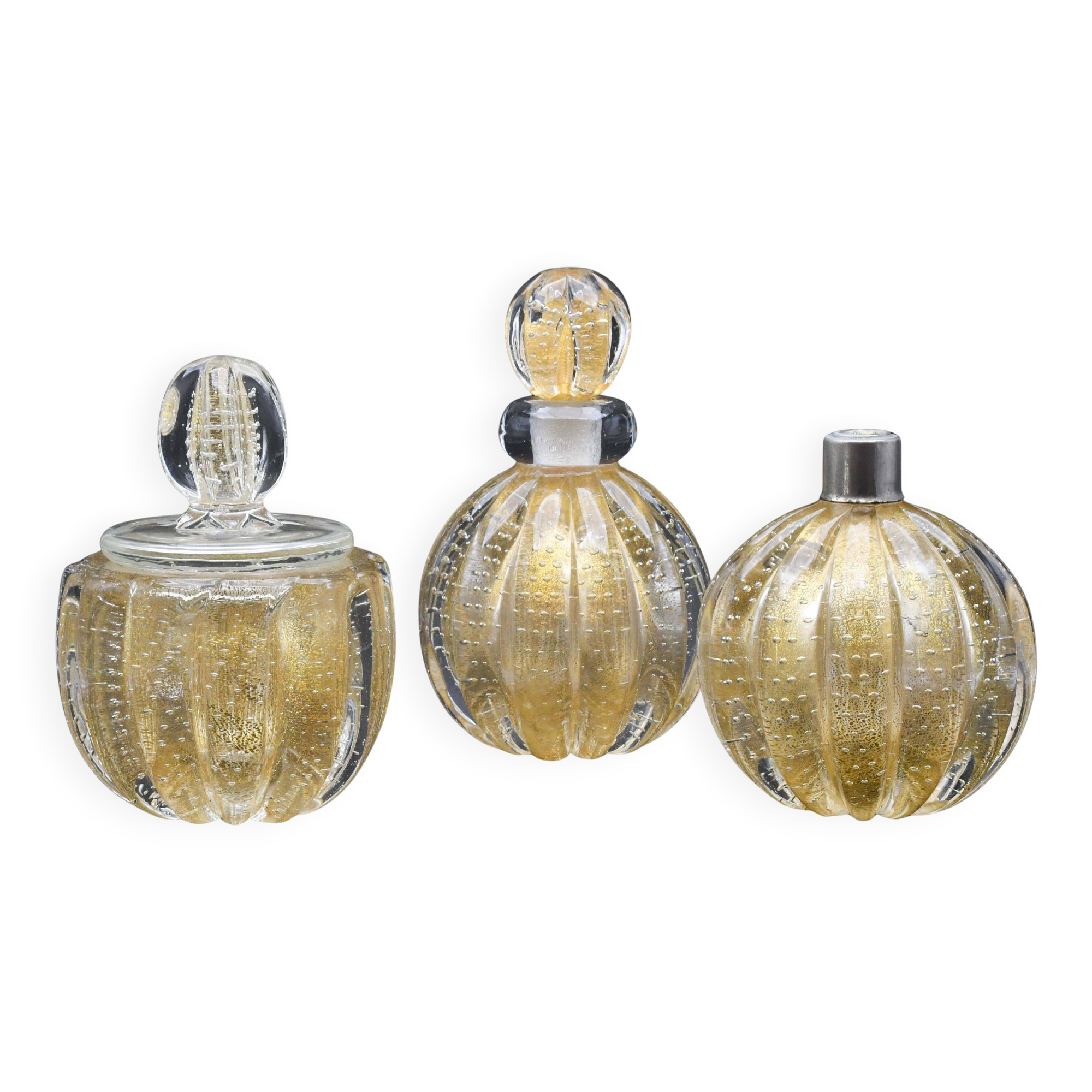 Set of 3 gold Ercole Barovier "Bullicante" Murano glass vases for Barovier & Toso