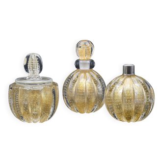 Set of 3 gold Ercole Barovier "Bullicante" Murano glass vases for Barovier & Toso