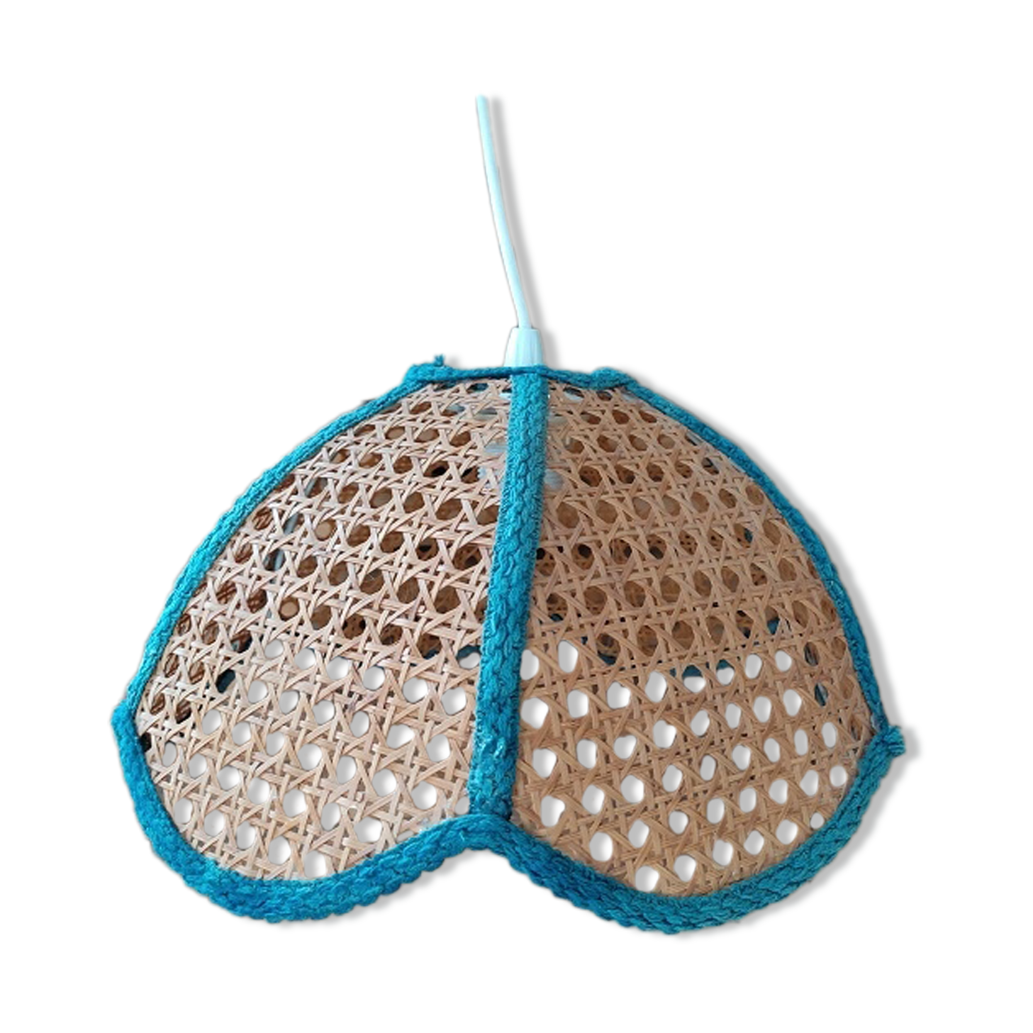 Hanging lampshade luminaire chandelier cannage liseré dp1121b65 old vintage