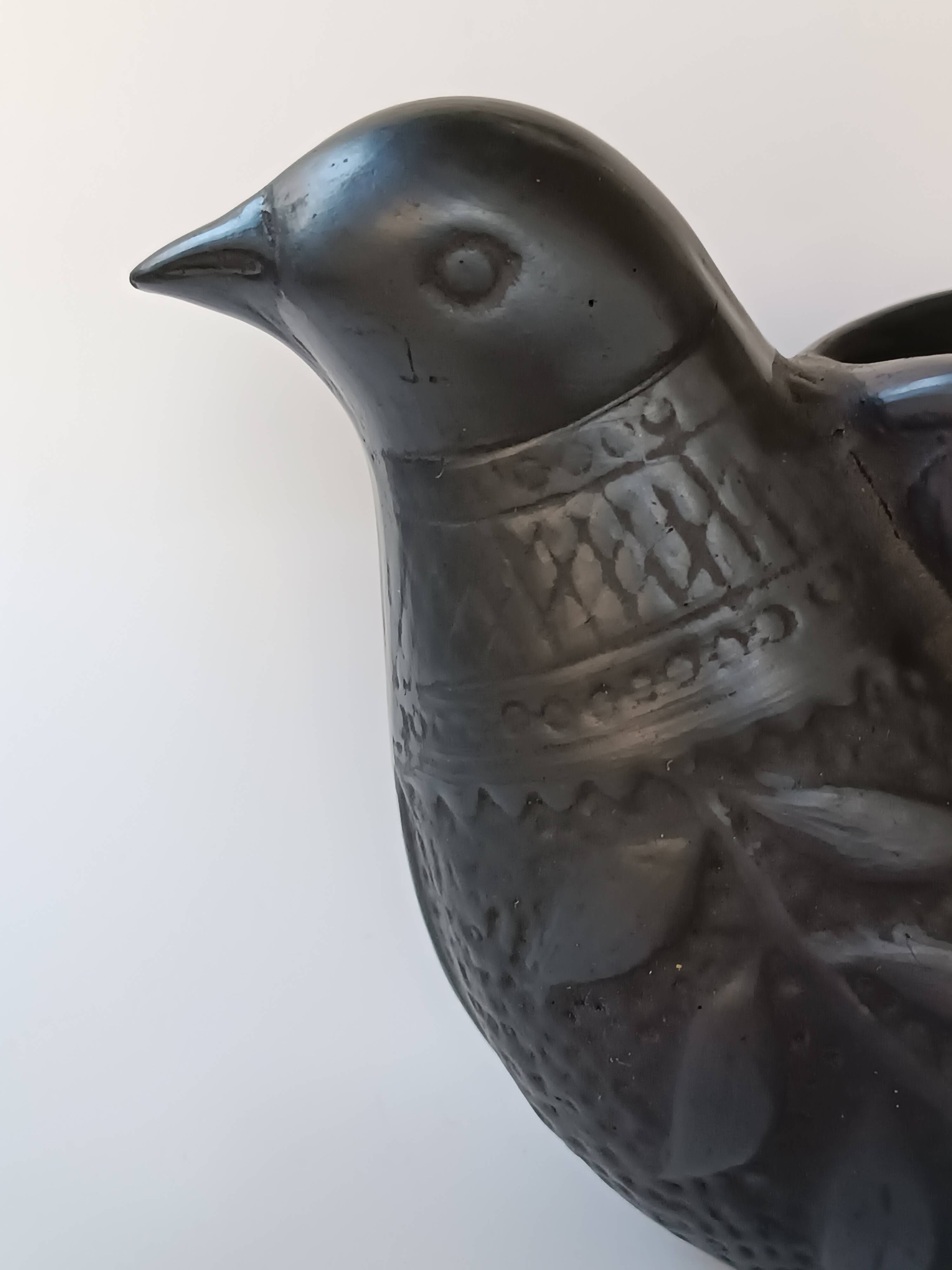 Zoomorphic vase with double birds in black clay from Marginea, Romania.