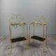 Pair of vintage side tables in gilt metal, with glazed ceramic tops