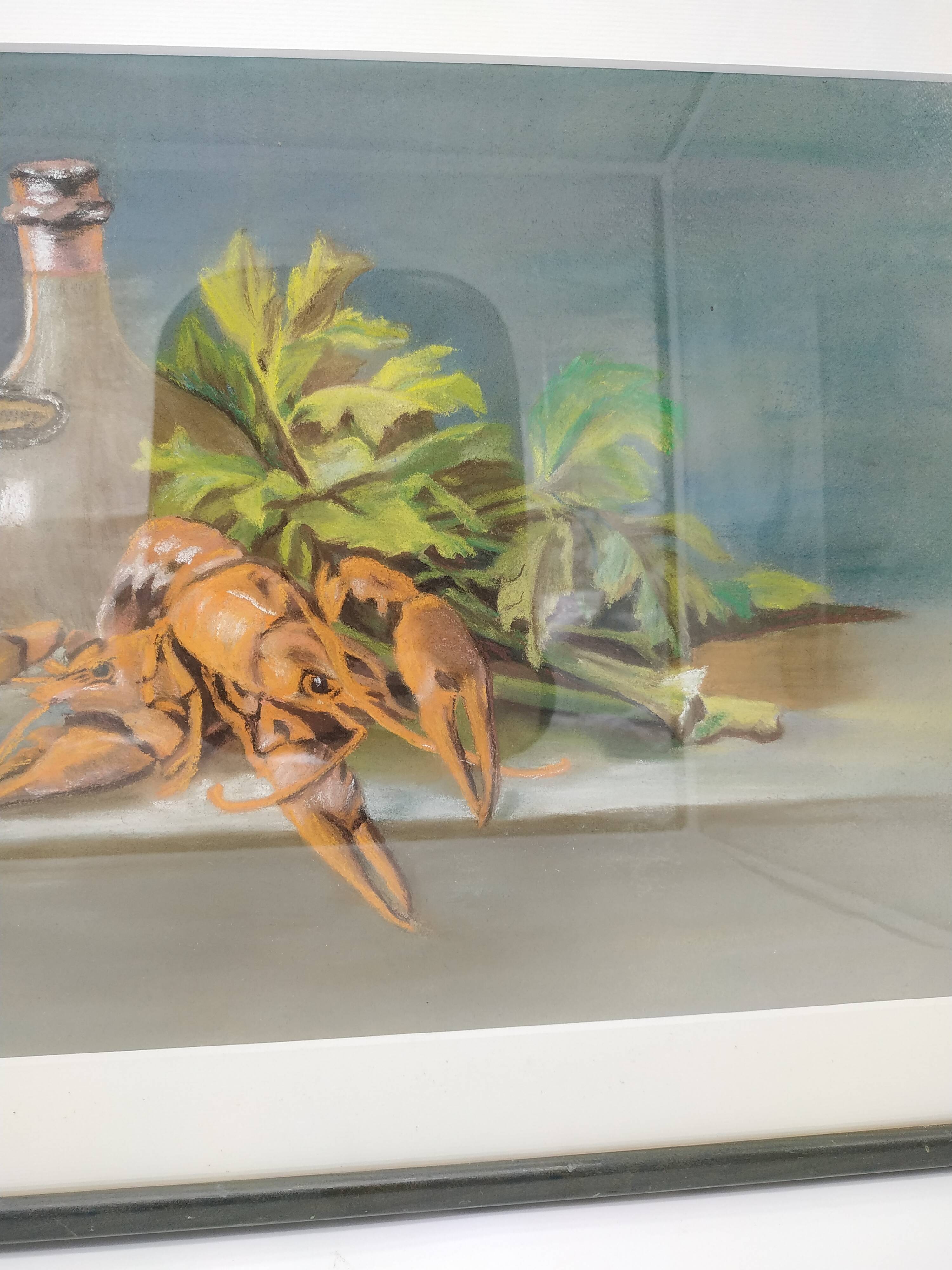Still life with pastel Breton lobster