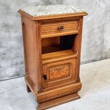 Antique Art Deco bedside table, oak entrance table with marble top