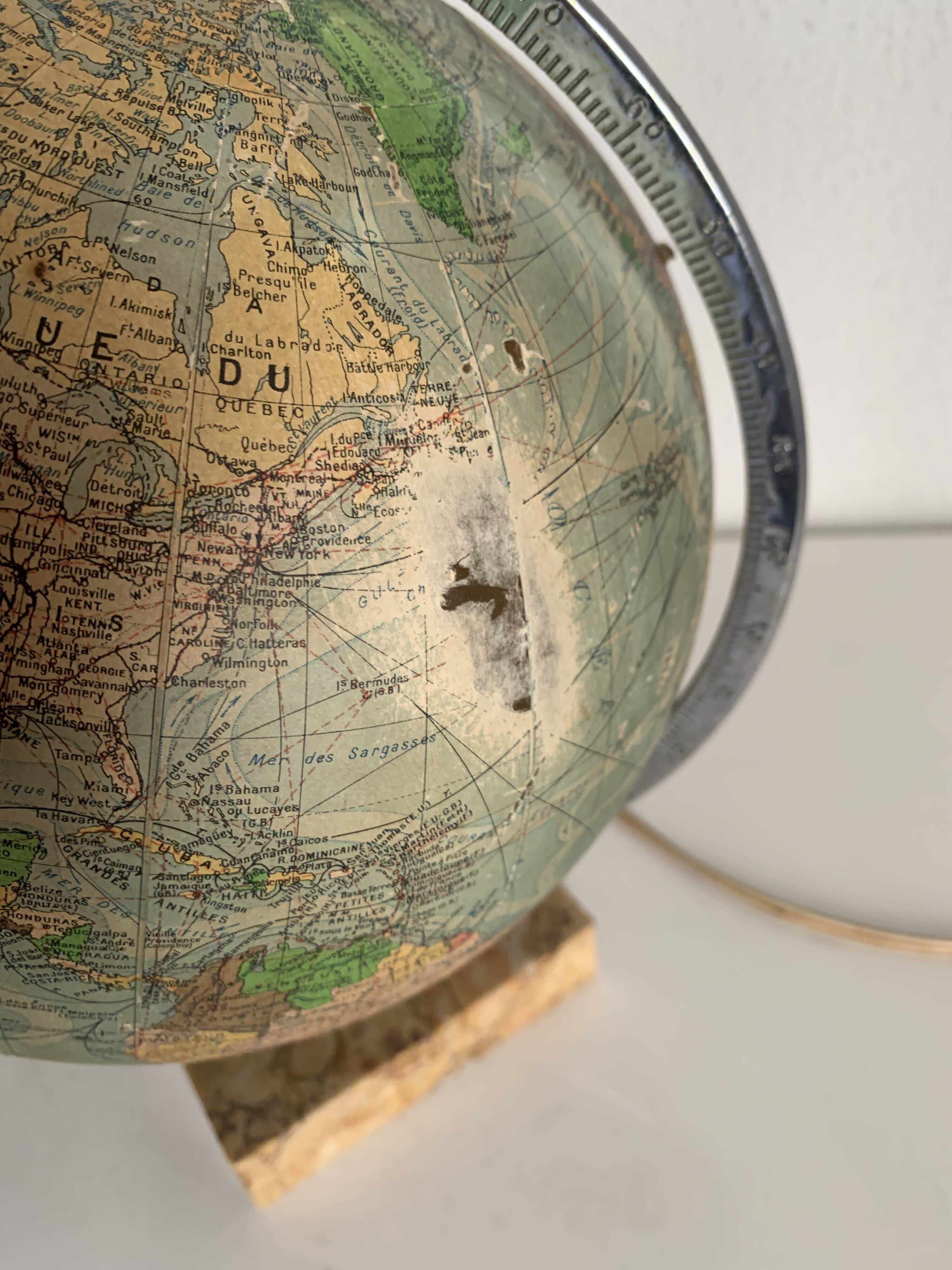 Vintage 1960 terrestrial globe glass Perrina marble world map - 28 cm
