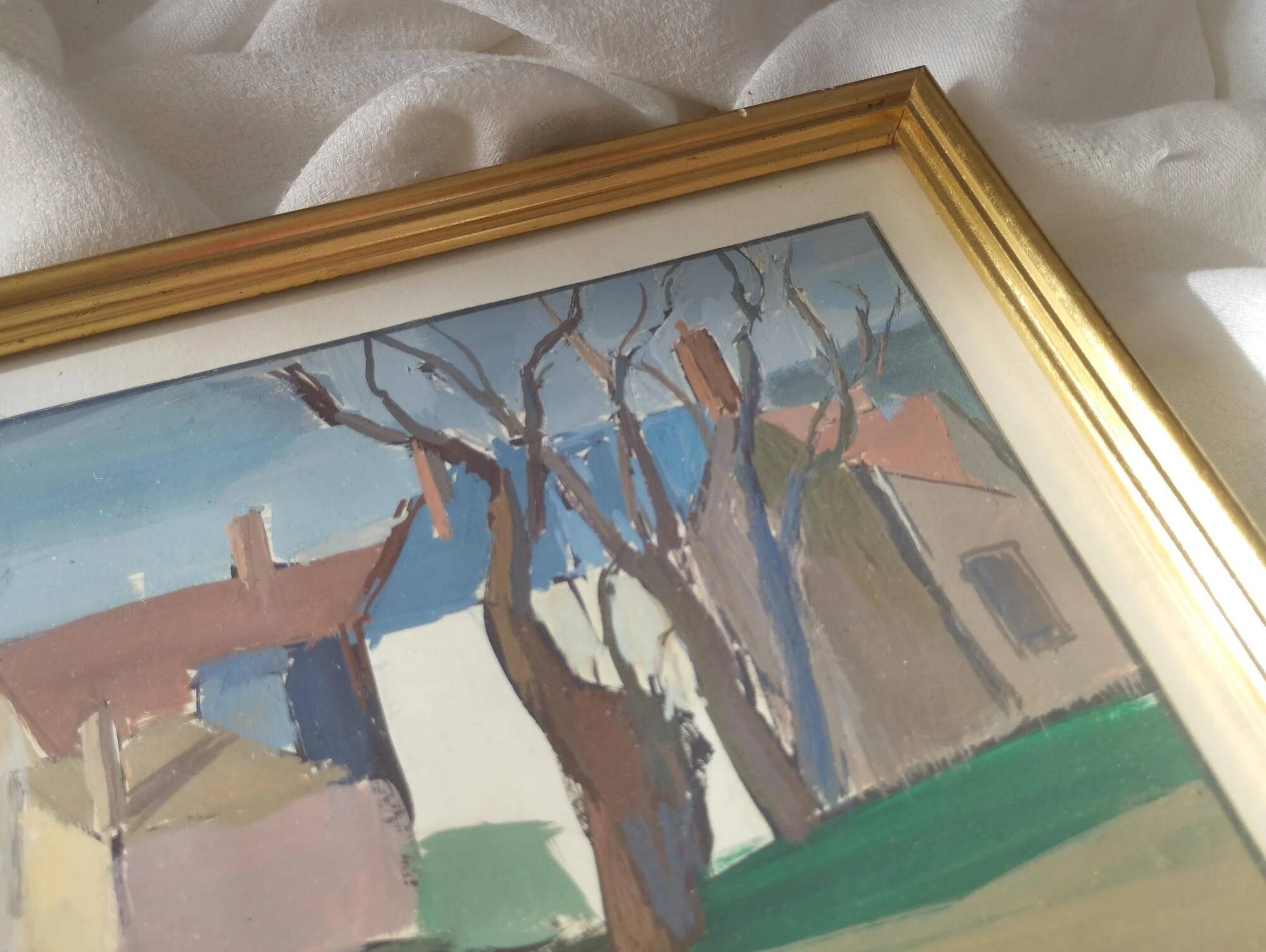 Hamlet in winter - Gouache signed Auzenet framed