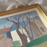 Hamlet in winter - Gouache signed Auzenet framed