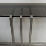 console table brushed steel design Paul Le Geard year 70