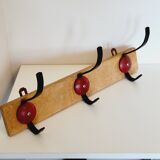 Industrial vintage coat rack 3 hooks in black and red metal
