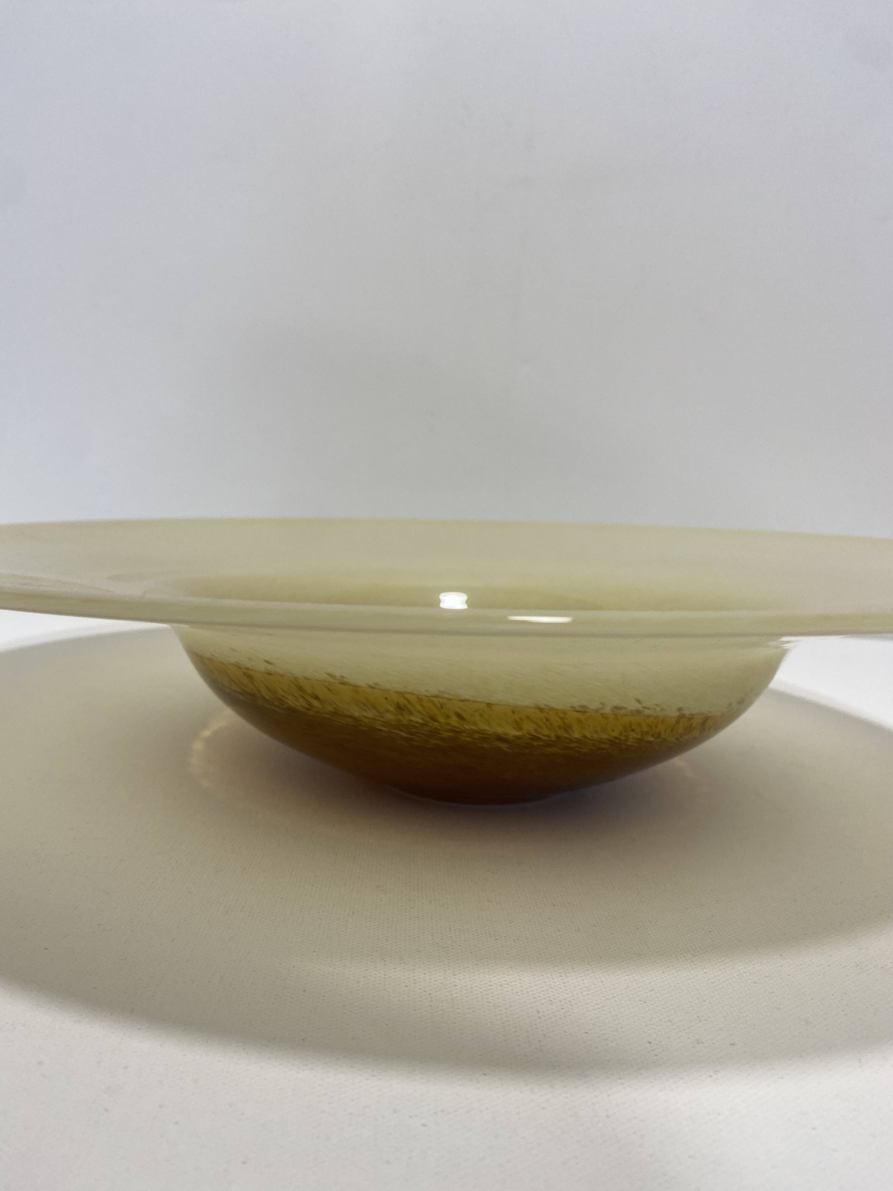 XL Murano Glass Round Fruit Bowl Table Plate Yellow Brown Italian Vintage