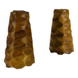 Vintage gouged olive wood salt and pepper shakers.