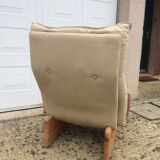 Scandinavian leather and linen armchair