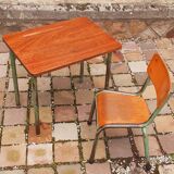 Children's desk and its chair year 50 solid teak tubular structure