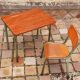 Children's desk and its chair year 50 solid teak tubular structure