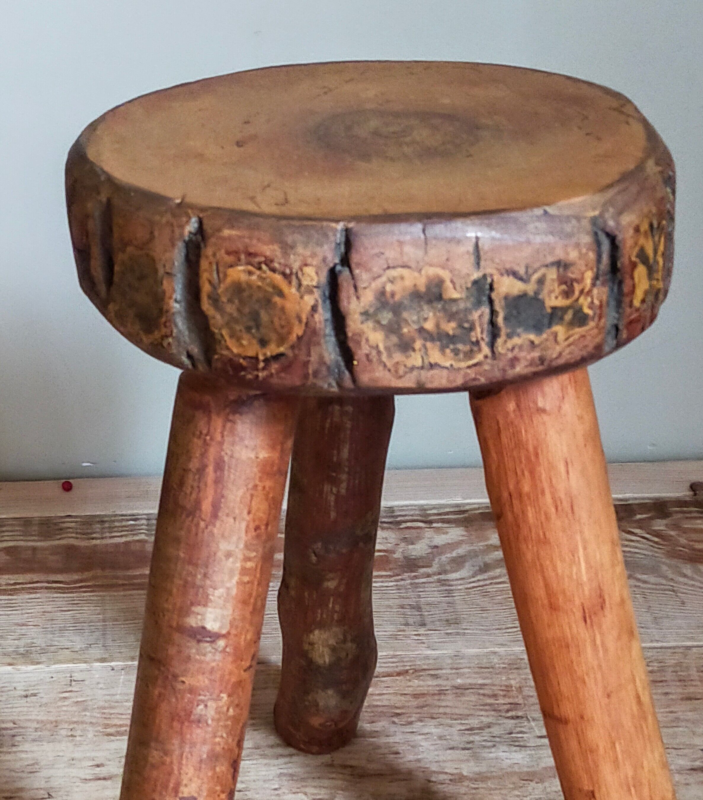 Tripod side stool solid wood Art-popular vintage