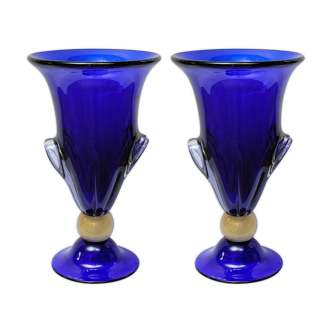 Paire de vases en verre de Murano signé "Toso Murano"