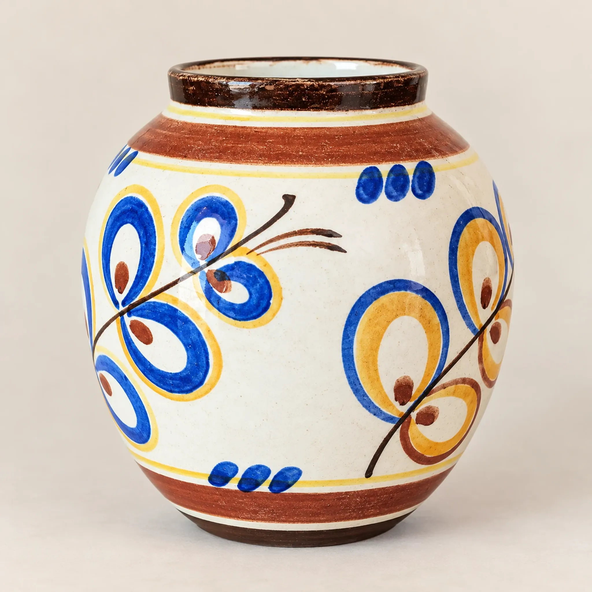 Kupittaan Savi hand-painted vase, Finland, vintage Scandinavian ceramics