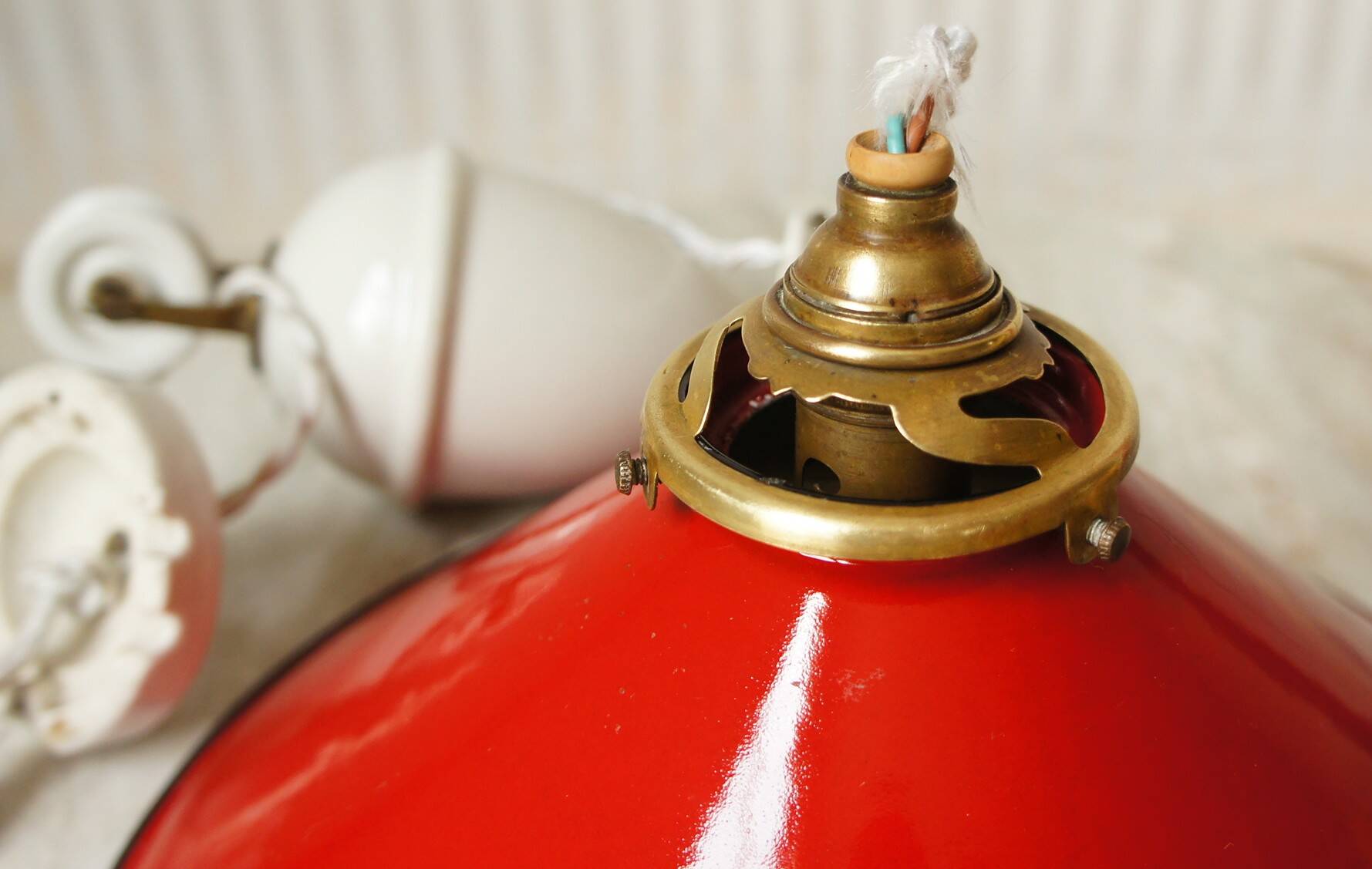 Enamelled sheet metal pendant rises & falls 1920