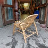 Shell armchair in rattan and bamboo - 1970s
