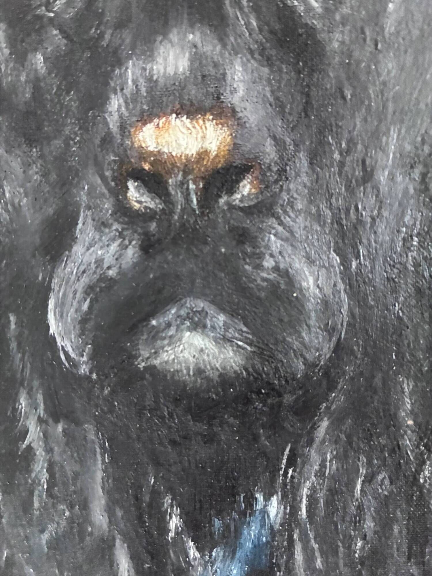 Vintage original dog portrait oil painting, signed animal art