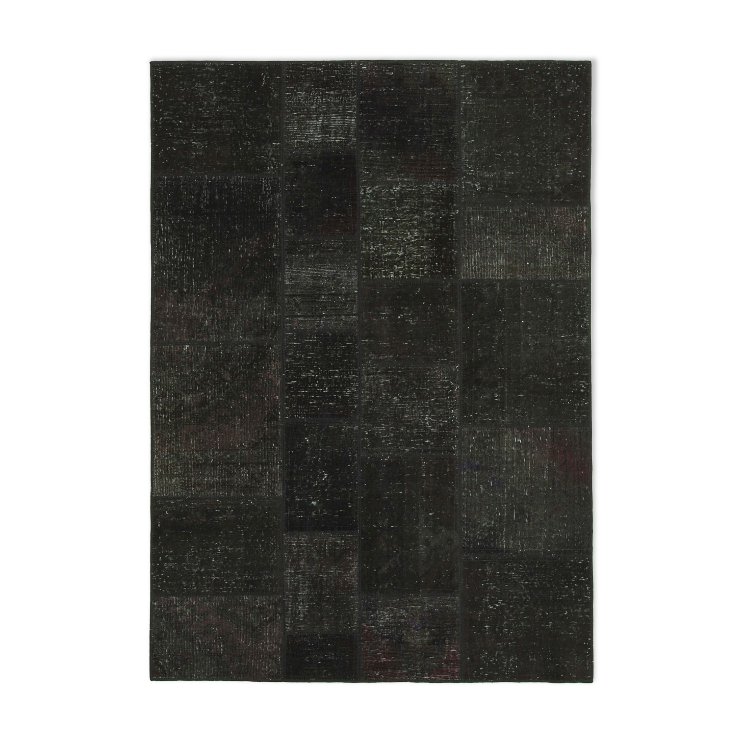 Hand-Knotted Anatolian Contemporary 172 cm x 241 cm Black Patchwork Carpet