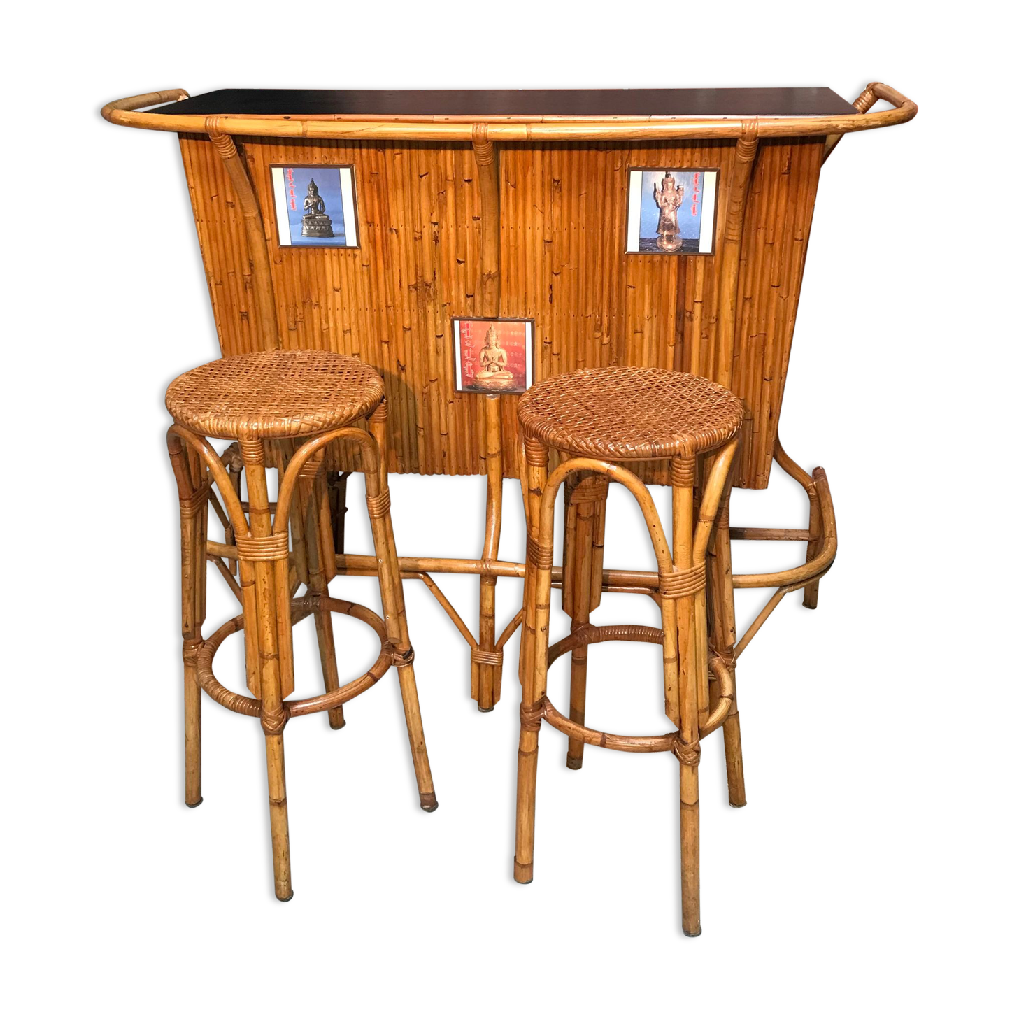 Vintage bamboo bar and stools
