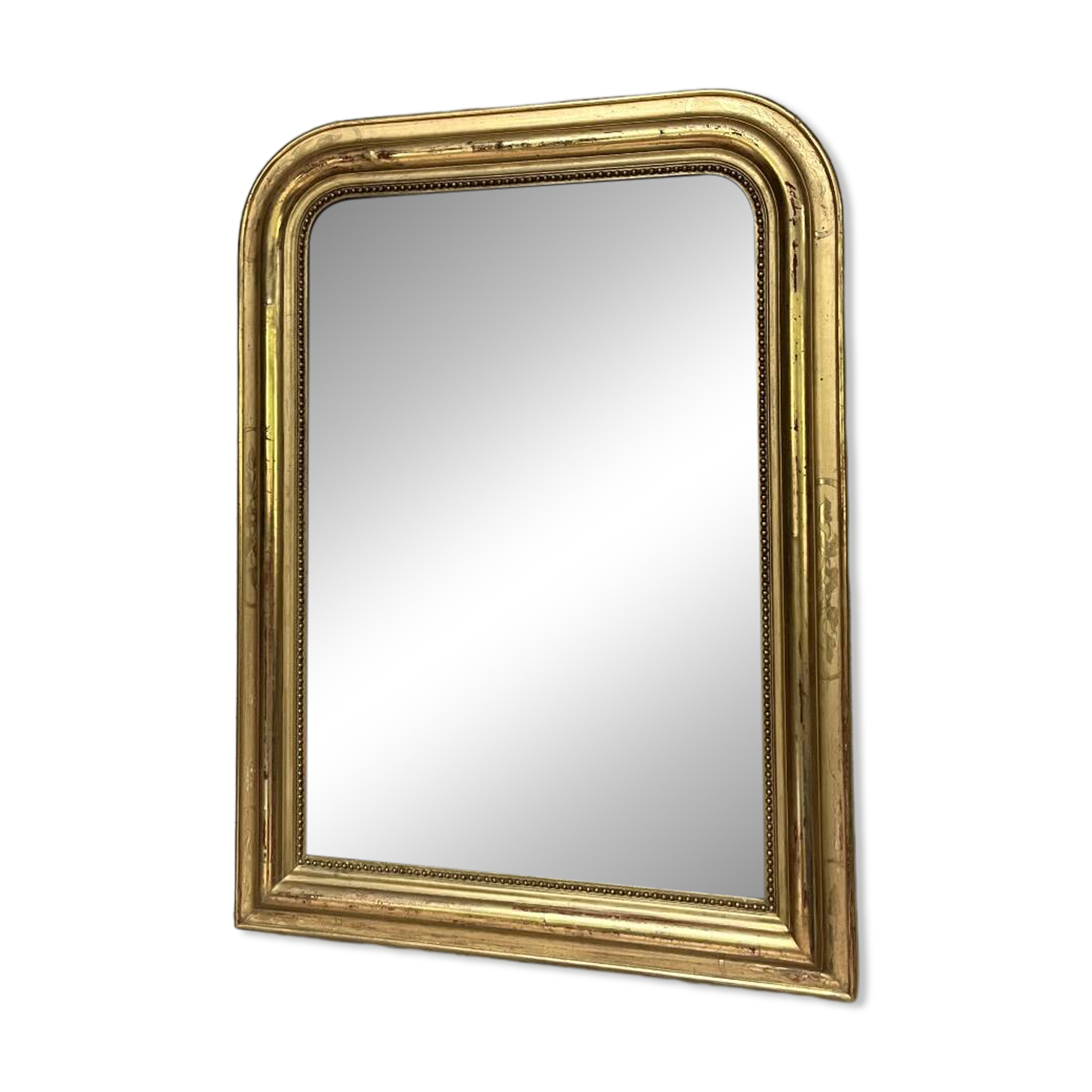 Louis-Philippe pearl mirror 82/61cm gilded with gold leaf, mercury glass, fireplace overmantel.