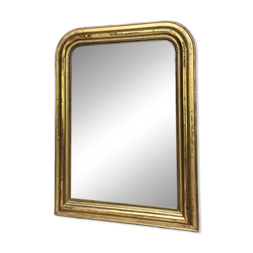 Miroir Louis-Philippe perlé 82/61cm doré à la feuille d’or, glace mercure, trumeau de cheminée