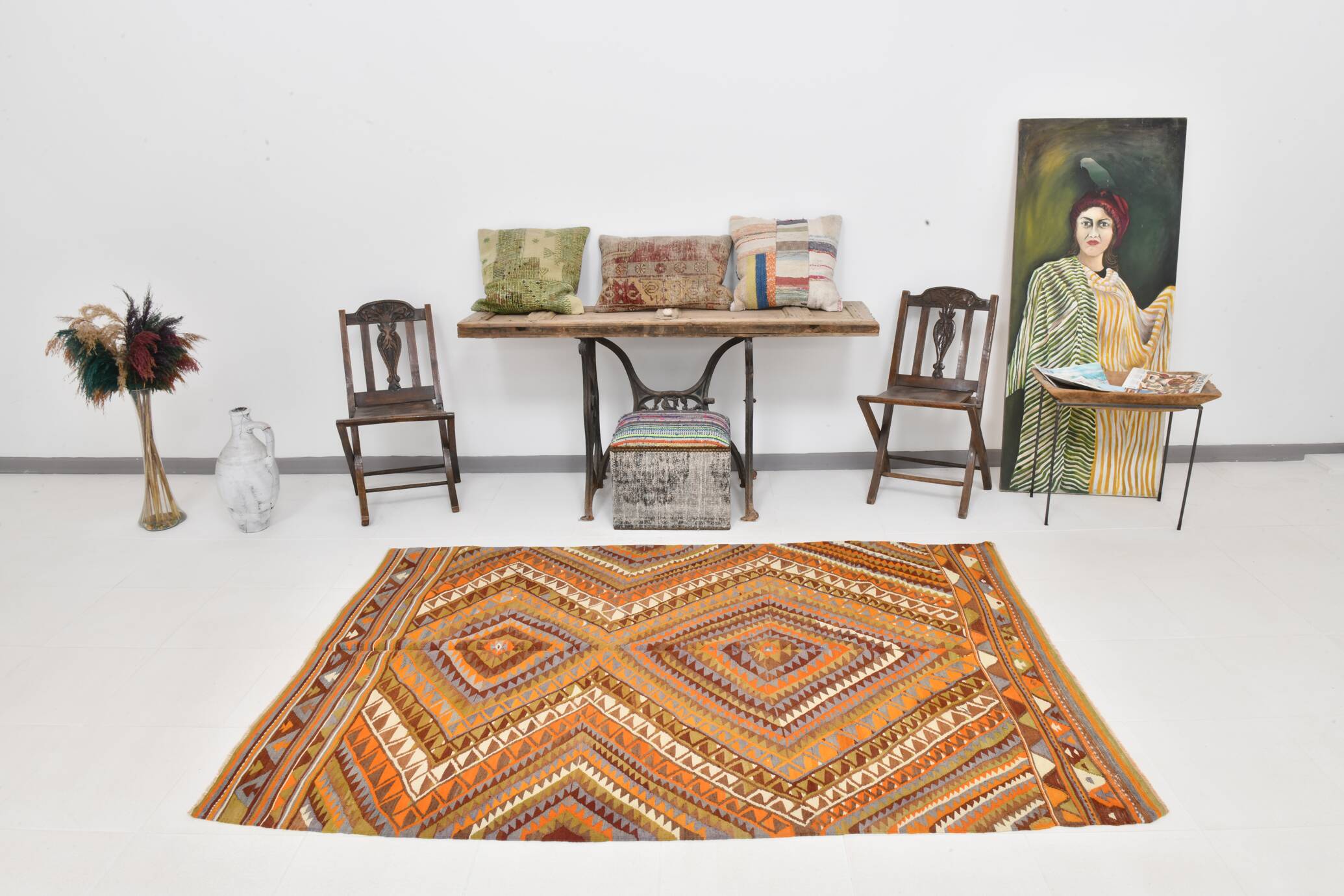 5x7 Rug For Living Room Scandinavian Vintage Kilim Rug, 155x224Cm SK 2309
