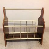 Magazine holder in gilded metal and wood imitation teak / vinatge 60s-70s
