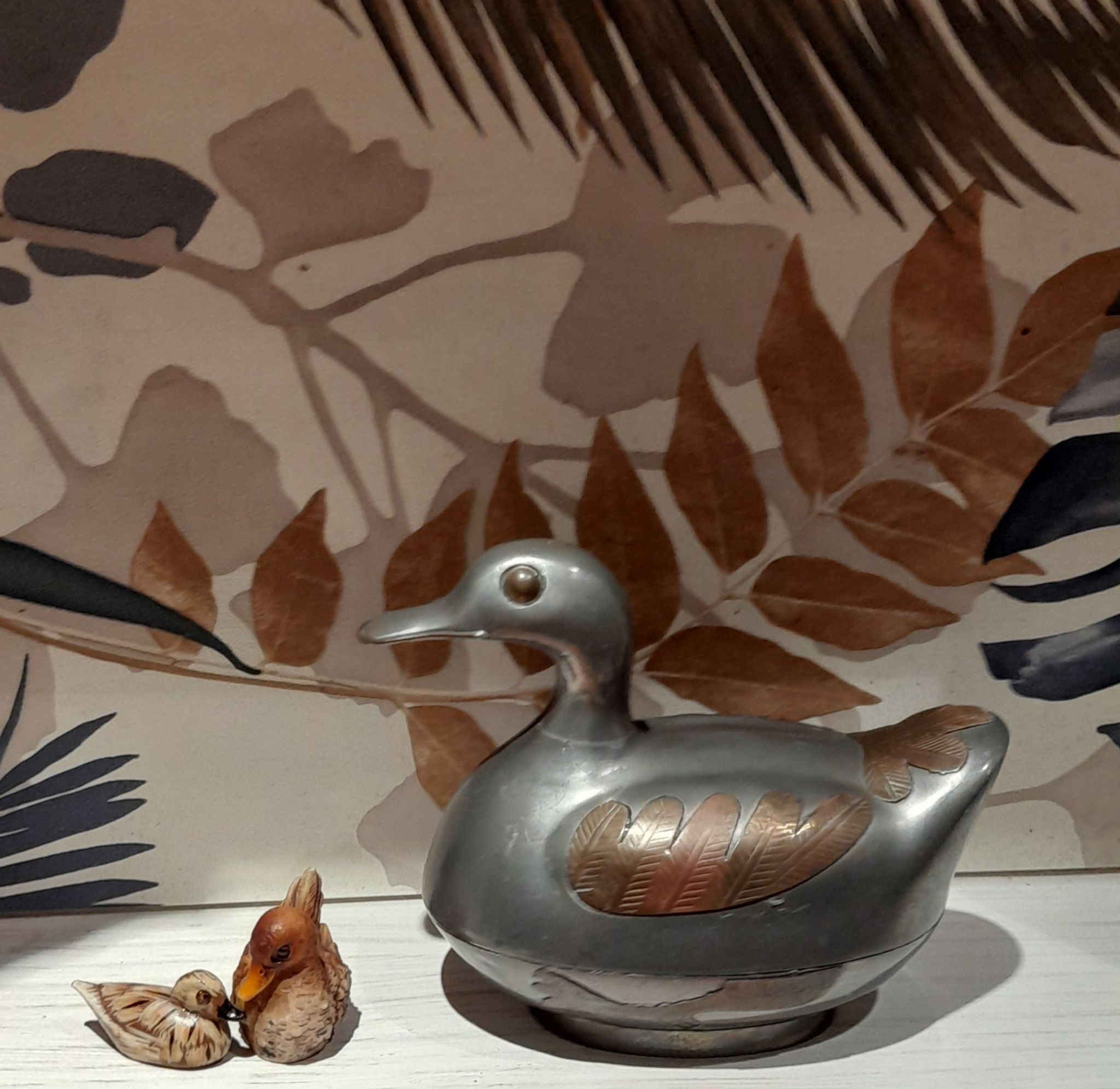 Box duck trinket pewter / brass vintage - 1970/1980