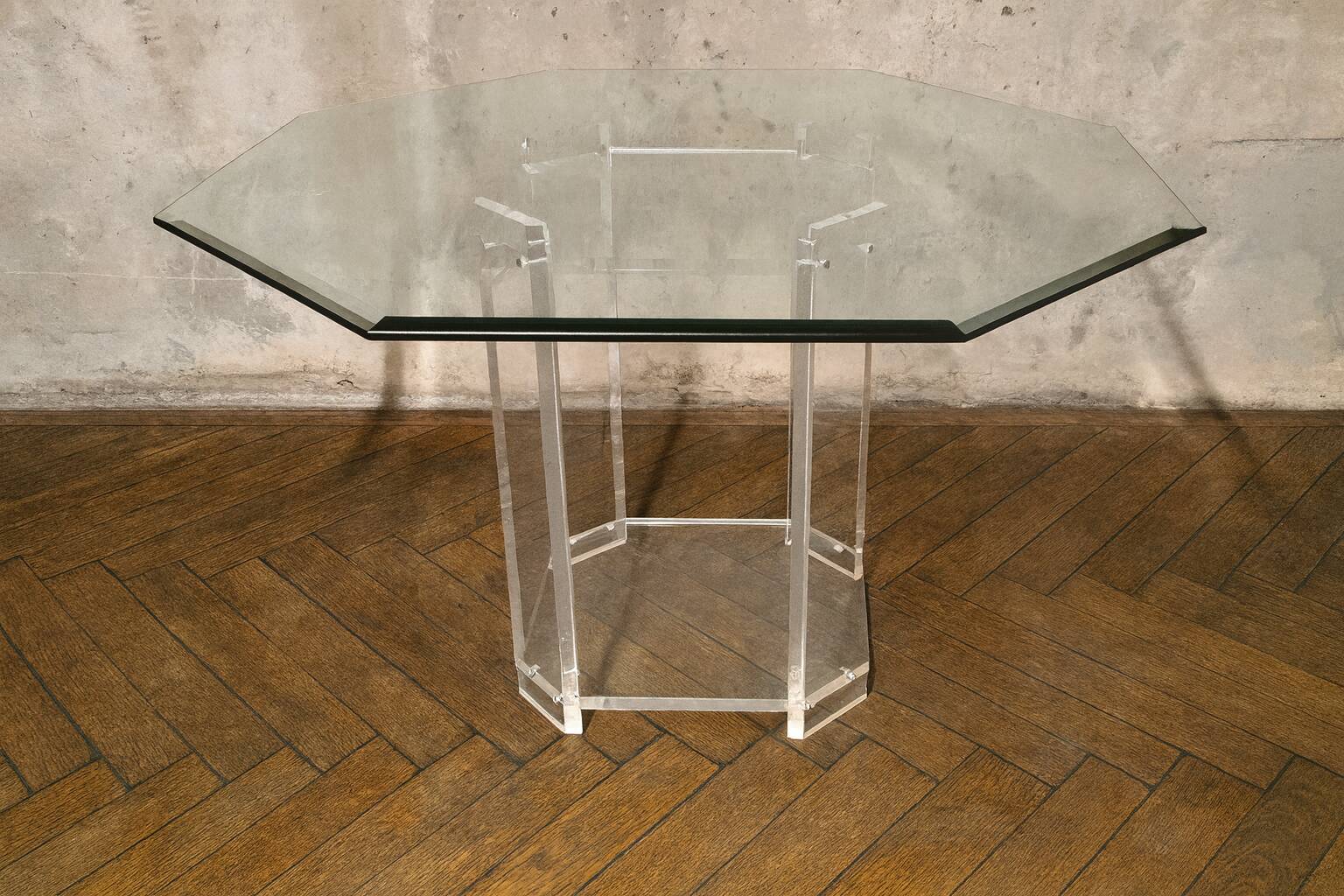 Dining table by Marais International in plexiglass and glass, 1970
