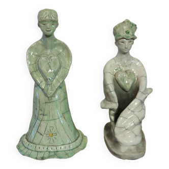 Glazed stoneware sculpture "The Guardians of Hearts"