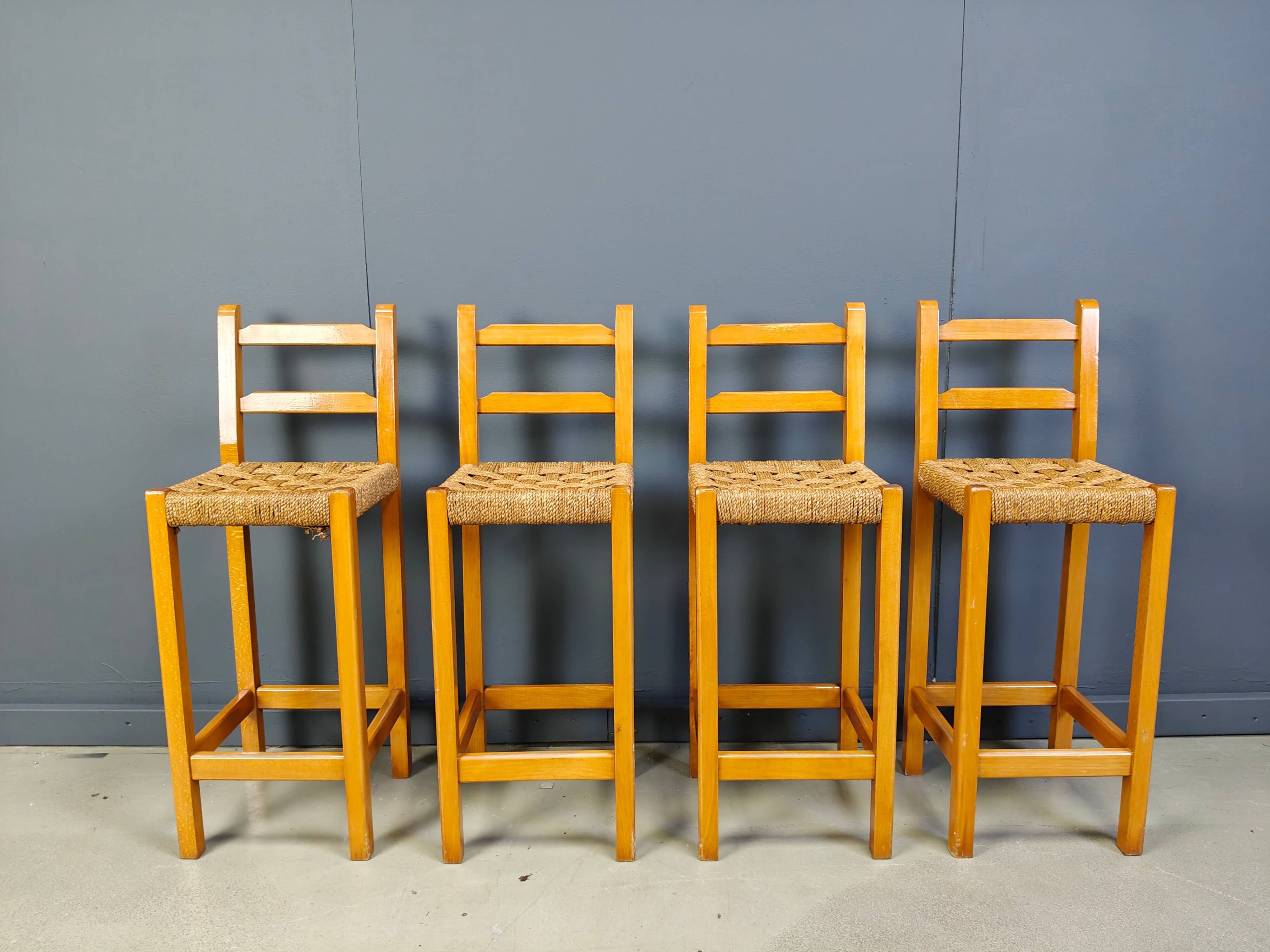 Vintage oak and papercord bar stools, 1960s - vintage bar stools