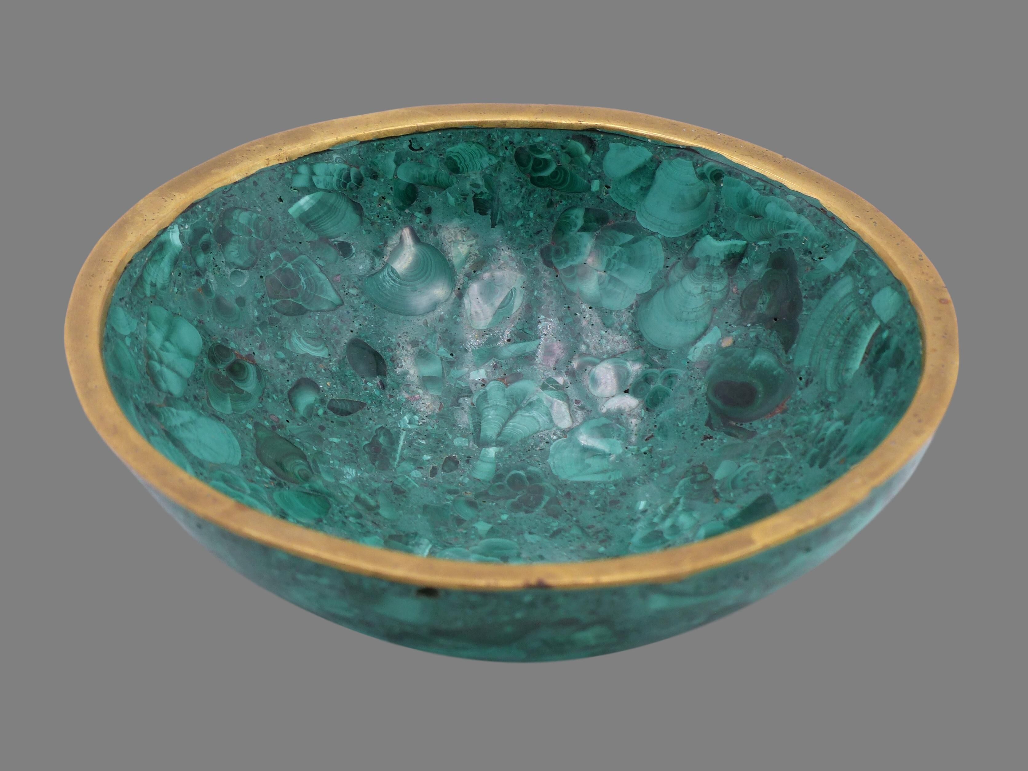 Malachite and brass cup
