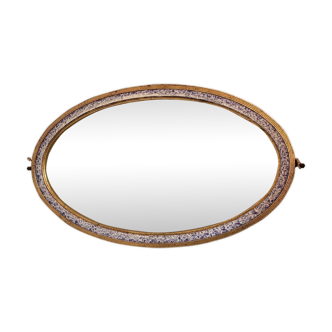 Vintage Bevelled Oval Wall Mirror Brass Wood Plastic