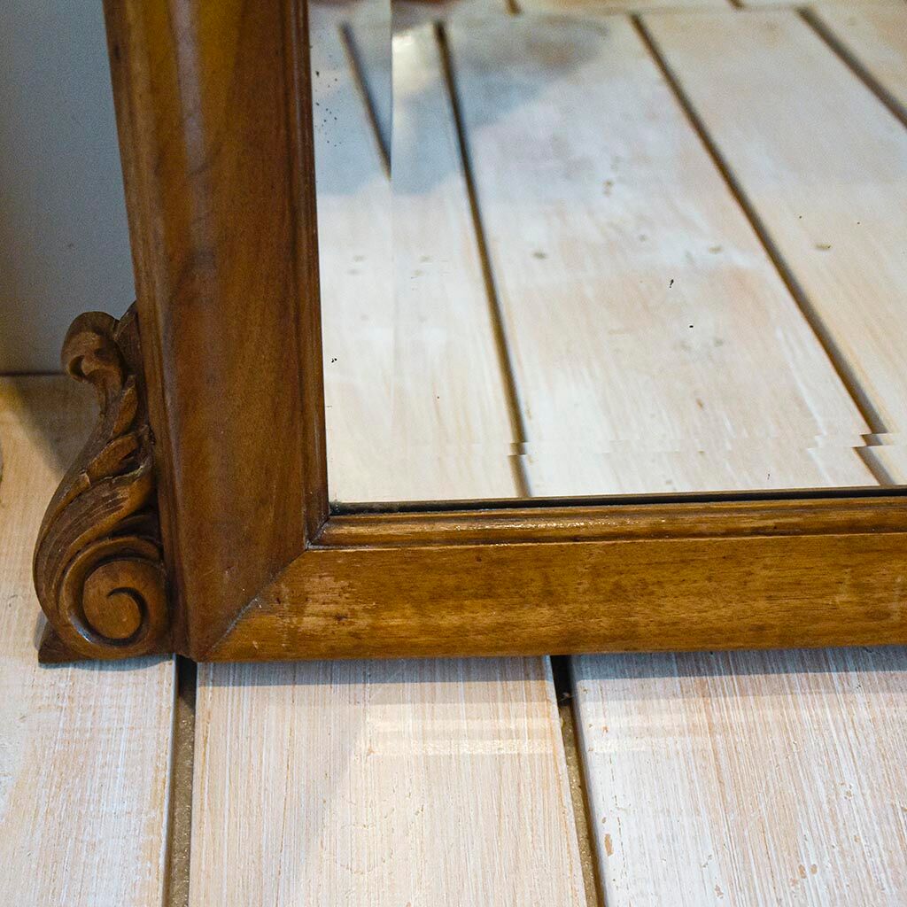 Mirror of fireplace rockery in wood pediment carved old vintage walnut 125 x 86 cm