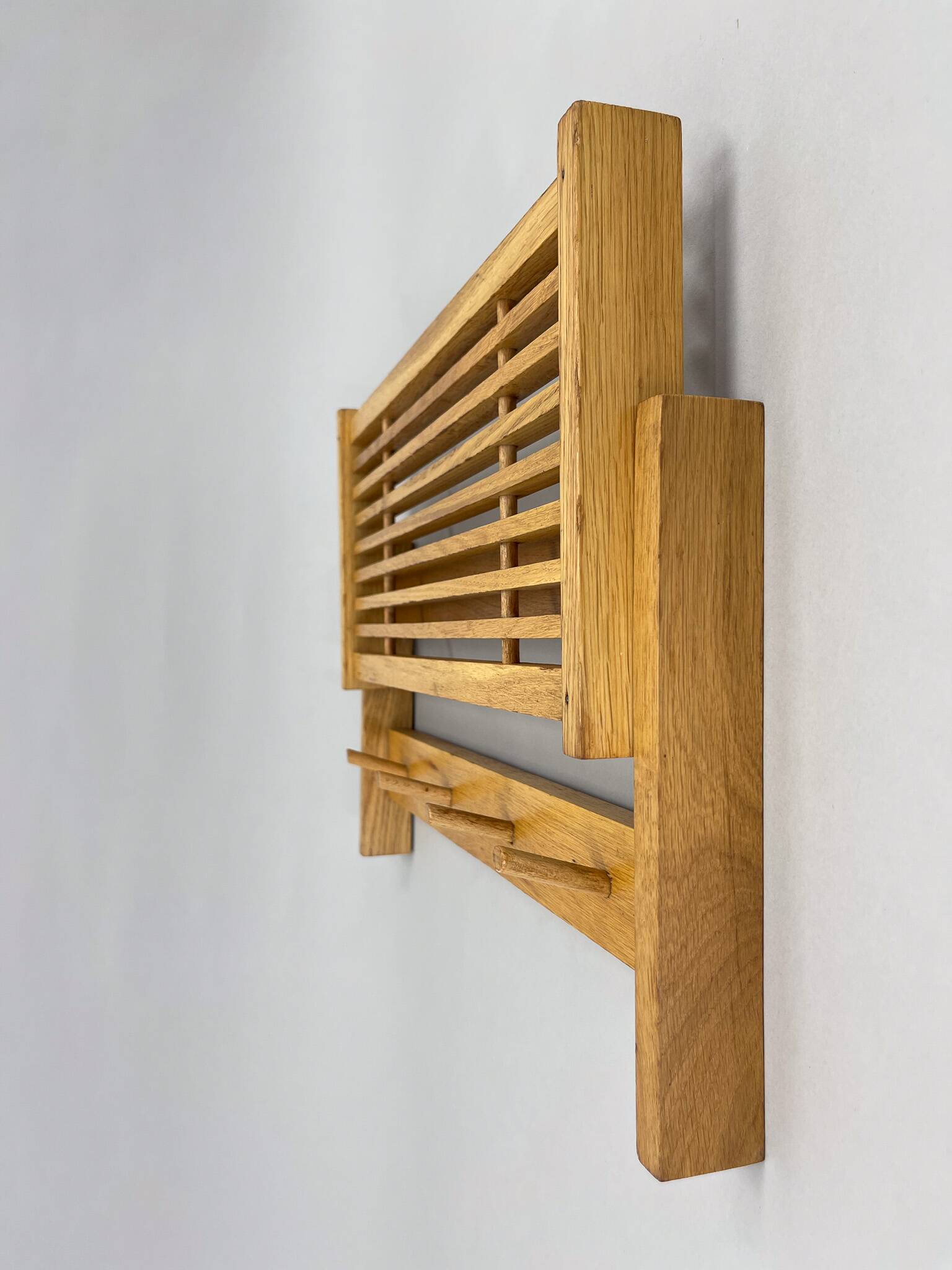 Mid-century Coat Hanger with Folding Shelf, Czechoslovakia