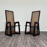 High-Backed Chairs in Lacquered Vienna Straw, 1970s, Set of 2
